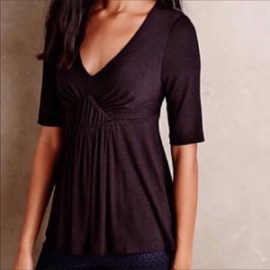 Anthropologie Deletta Black Empire 3/4 Sleeve Top